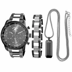 Mens Beverly Hills Polo Club Gunmetal Analog Watch Set - 55221