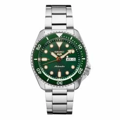 Mens Seiko Stainless Steel Green Dial 5 Sports Watch - SRPD63