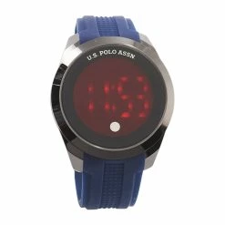 Mens U.S. Polo Assn.® Gunmetal Case/Blue Band LED Watch-US3179