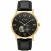 Mens Bulova Automatic Goldtone Black Leather Strap Watch - 97A154 -leather watch shop 172082d6 e8d2 43a0 9c8f b9851ef0b230