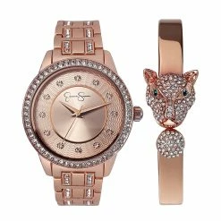 Jessica Simpson Rose Crystal Panther Watch Set - JSB8002RG