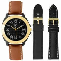 Mens Beverly Hills Polo Club 45mm Gold-Tone Watch Set - 54271