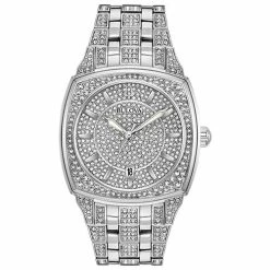 Mens Bulova Crystal Accented Pave Bracelet Watch - 96B296