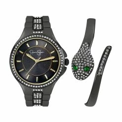 Jessica Simpson Crystal Watch/Snake Bracelet Set-JSB8001GU