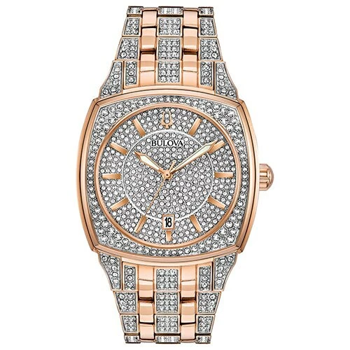 Mens Bulova Crystal Rose-Gold-Tone Bracelet Watch - 98B324 3 Mens Bulova Crystal Rose-Gold-Tone Bracelet Watch - 98B324