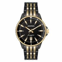 Mens Armitron Stainless Steel/Black/Gold Tone Watch - 20-5414BKGB