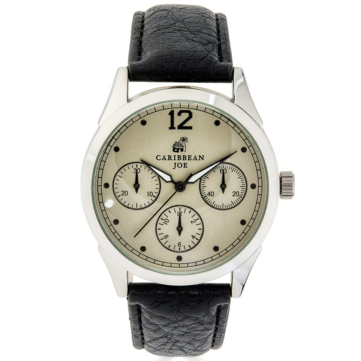 Mens Caribbean Joe Silver-Tone Black Strap Watch 3 Mens Caribbean Joe Silver-Tone Black Strap Watch