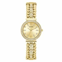 Guess Gold-Tone Bracelet W/Crystal Bezel Watch-GW0401L2