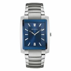 Mens Bulova Blue Dial Rectangular Bracelet Watch - 96A169