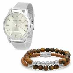 Mens Steeltime Silvertone Watch With Bracelet - 879004710102B