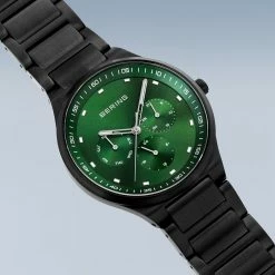 Mens BERING Stainless Steel Green Dial Watch - 11740-728 -leather watch shop 533ef67f 7c92 44dd a5fd 19494f8de6ab