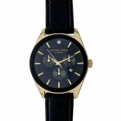 Geoffrey Beene® Gold-Tone Diamond Black Strap Watch - GBA0019GD