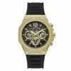 Mens Guess Watches® Gold Tone Case Black Silicone Watch -GW0518G2