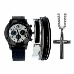 Mens Zoo York Black/Silver Watch/Bracelet/Necklace-9458U-07-B02