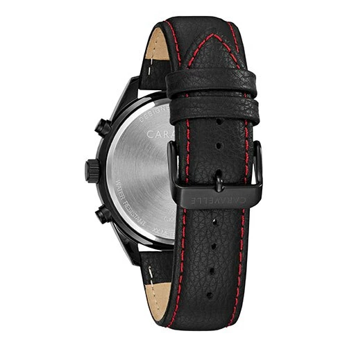 Mens Caravelle Black & Red Accent Leather Strap Watch - 45B15 5 Mens Caravelle Black & Red Accent Leather Strap Watch - 45B15 - Image 3