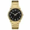 Mens Gold-Tone Analog-Quartz Black Dial Watch - 50495G-07-G27 -leather watch shop 685285a7 6600 48e3 a739 fd39f08ce1ac