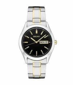 Mens Seiko Essentials Quartz Two-Tone Black Dial Watch - SUR363
