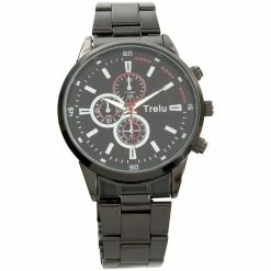 Mens Black Dial Analog Metal Link Band Watch - 3841HBLK