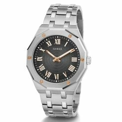 Mens Guess Silver Octagonal Case Watch - GW0575G1 -leather watch shop 74047167 e70a 4ffd 94bd 8296d0d44b5e