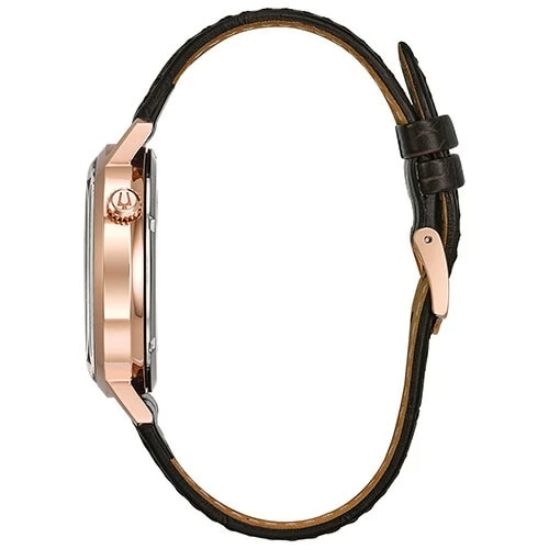 Mens Bulova Automatic Rose Gold & Leather Strap Watch - 97A136 4 Mens Bulova Automatic Rose Gold & Leather Strap Watch - 97A136 - Image 2