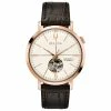 Mens Bulova Automatic Rose Gold & Leather Strap Watch - 97A136 -leather watch shop 75013aae 1c7d 48d8 b750 7bc830062f7c