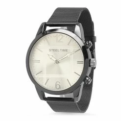Mens Steeltime Black Metallic Mesh Strap Watch - 879-005-W