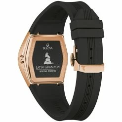 Mens Bulova Latin GRAMMY® Black Rosegold Strap Watch - 97A163 -leather watch shop 8aabdc38 efef 44a4 9826 898b1e5a8720