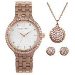 Ellen Tracy RoseGold Watch/Necklace/Earrings Set-ETJ8153RG