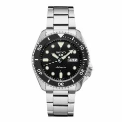 Mens Seiko Stainless Steel And Black 5 Sports Watch - SRPD55
