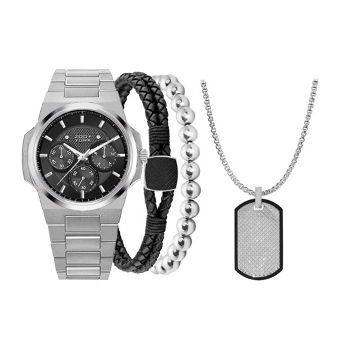 Mens Zoo York Silver/Black Watch/Bracelet/Necklace-9839S-07-G28 3 Mens Zoo York Silver/Black Watch/Bracelet/Necklace-9839S-07-G28