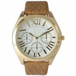 Olivia Pratt Embossed Leather Strap Watch - 14962BEIGE