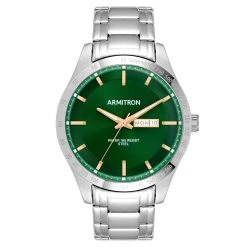 Mens Armitron Silver-Tone Green Dial Watch - 20-5174GNSV