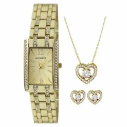 Ellen Tracy Rectangle Watch Pendant And Earrings Set