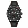 Mens Caravelle Black & Red Accent Leather Strap Watch - 45B15 -leather watch shop be6581f3 6093 4149 8597 92263833638a