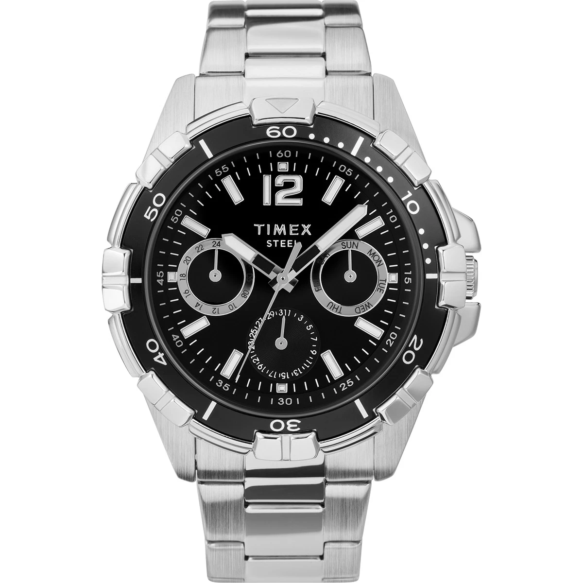 Mens Timex® Silver/Black Stainless Steel Watch - TW2U70400JI 3 Mens Timex® Silver/Black Stainless Steel Watch - TW2U70400JI