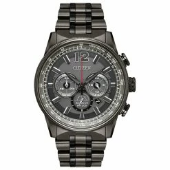 Mens Citizen Eco-Drive Nighthawk Grey Chrono Watch - CA4377-53H