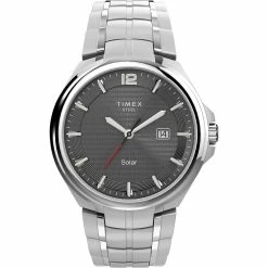Mens Timex® 43mm Solar-Powered Silver-Tone Watch - TW2V39600JI