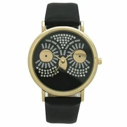 Womens Olivia Pratt Rhinestone Owl Watch - 15525BLACK