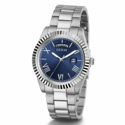 Mens Guess Silver Coin Edge Bezel Watch - GW0265G7 -leather watch shop e6bac288 dfce 49c6 9b72 1336bfebc7bc