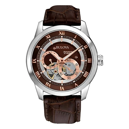 Mens Bulova Mechanical Brown Leather Strap Watch - 96A120 3 Mens Bulova Mechanical Brown Leather Strap Watch - 96A120