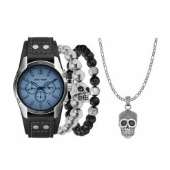 Mens Zoo York Black/Silver Watch/Bracelet/Necklace-9840S-07-B02