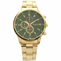 Mens Green Dial Analog Metal Link Band Watch - 3841GGR
