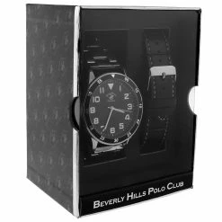 Mens Beverly Hills Polo Club Black/Silver Watch Strap Set - 55219 -leather watch shop f9459ce7 428f 4585 a643 3669d898f85f